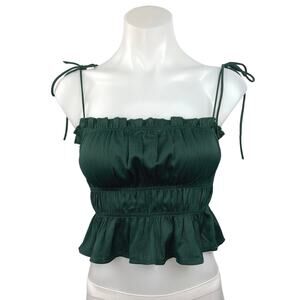 Princess Polly Green Square Neck Ruffle Stretch Tie Sleeve Peplum Crop Top Sz 2